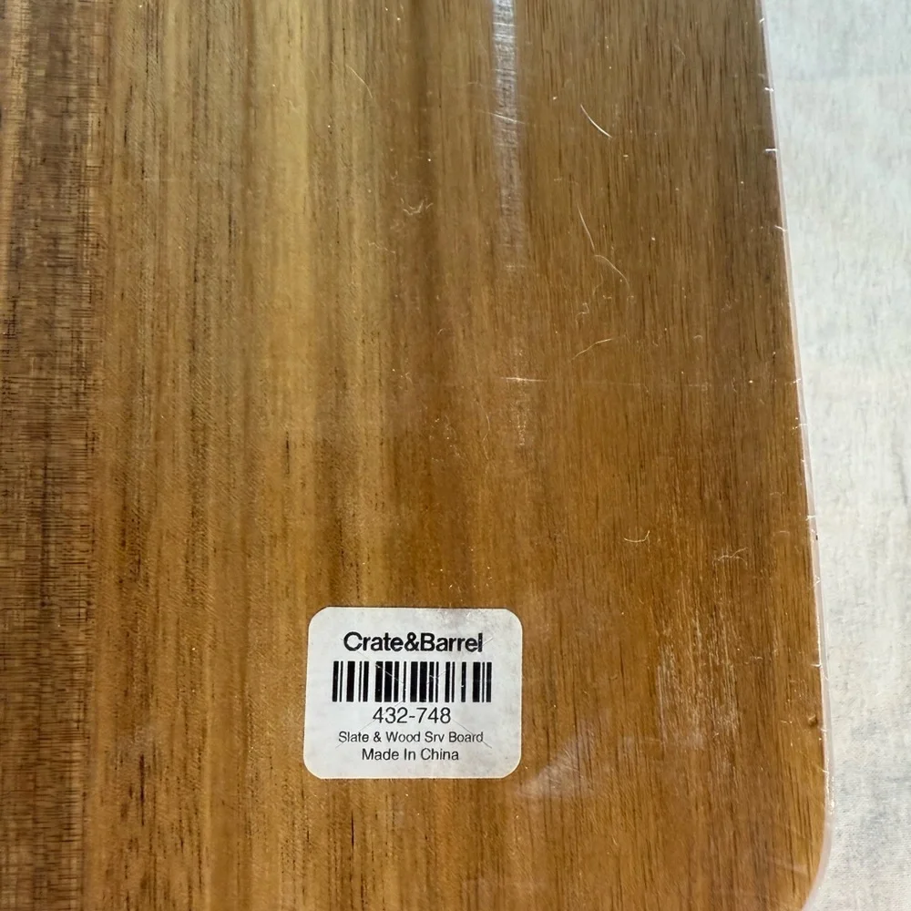 Crate&Barrel Slate & Wood Square Serving Tray 13.5 in BNIB